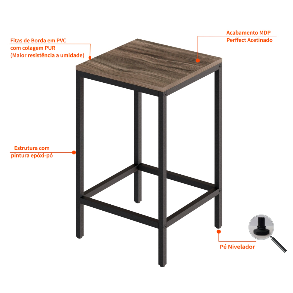 Conjunto de Mesa Bistrô e 2 Bancos Wooden Carvalho Dark e Preto
