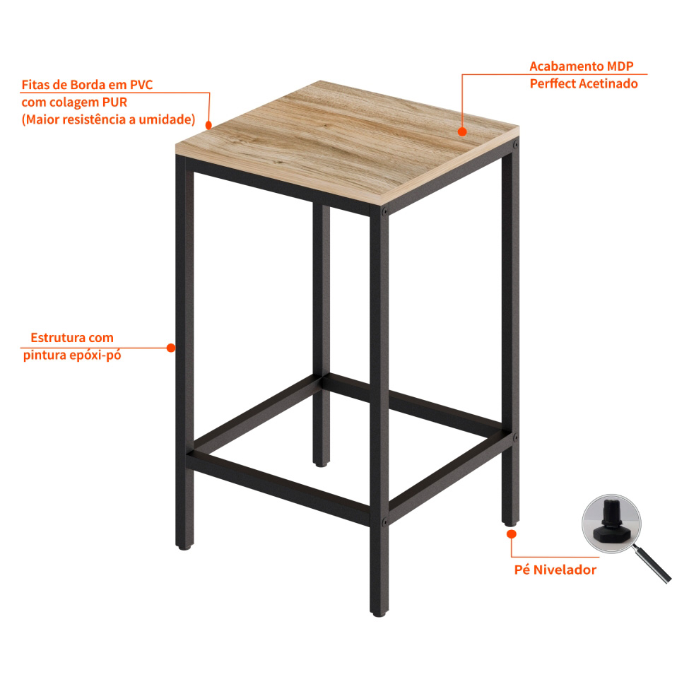 Conjunto de Mesa Bistrô e 2 Bancos Wooden Carvalho e Preto