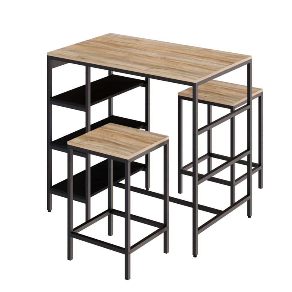 Conjunto de Mesa Bistrô e 2 Bancos Wooden Carvalho e Preto