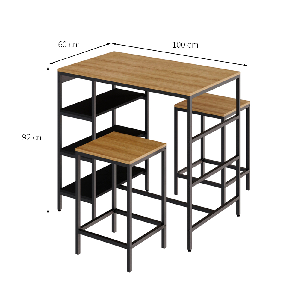 Conjunto de Mesa Bistrô e 2 Bancos Wooden Mel e Preto