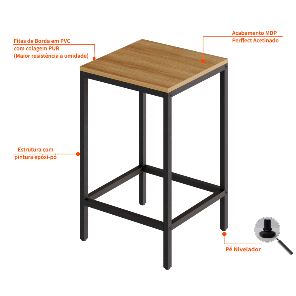 Conjunto de Mesa Bistrô e 2 Bancos Wooden Mel e Preto