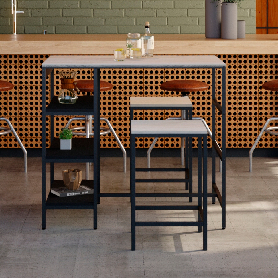 Conjunto de Mesa Bistrô e 2 Bancos Wooden Snow e Preto
