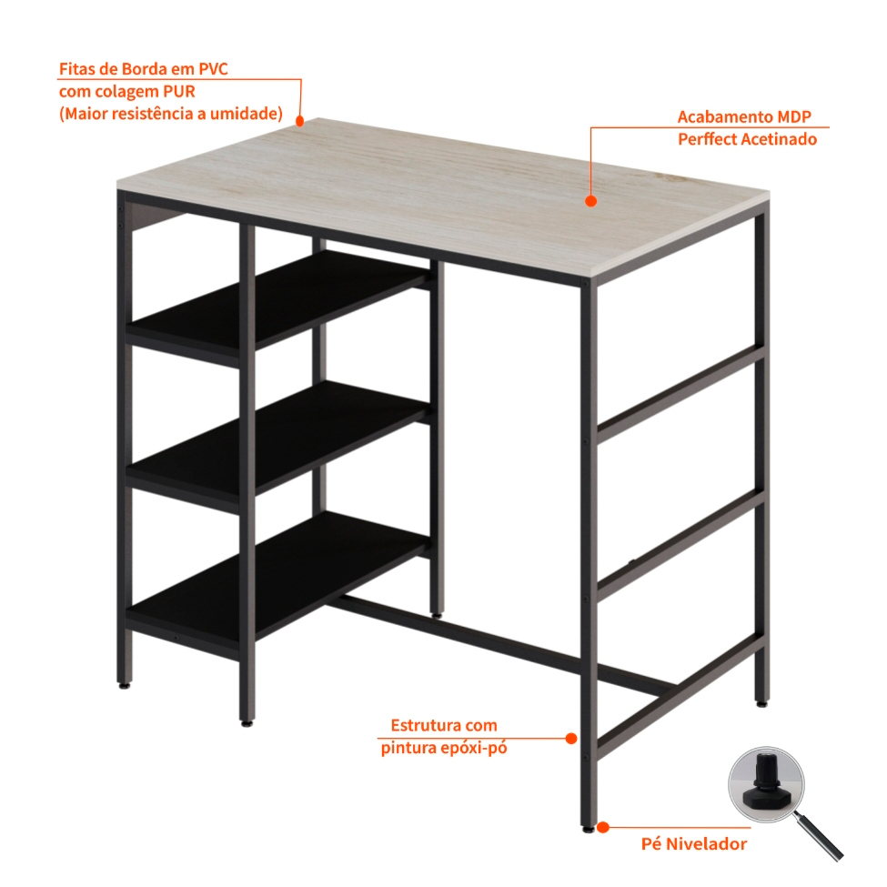 Conjunto de Mesa Bistrô e 2 Bancos Wooden Snow e Preto