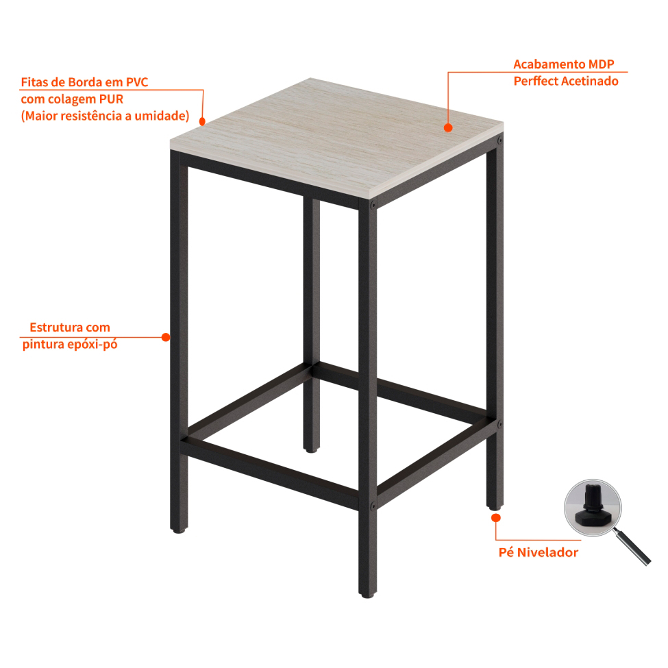 Conjunto de Mesa Bistrô e 2 Bancos Wooden Snow e Preto