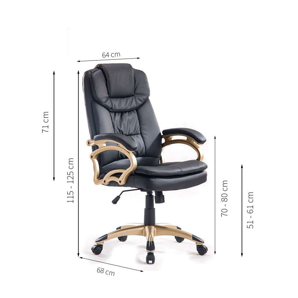 Conjunto de Mesa Kuadra 120 cm com Cadeira de Escritório Presidente Giratória com Relax Clark Preta e Dourada