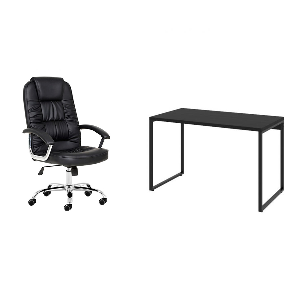 Conjunto de Mesa Kuadra 120 cm com Cadeira de Escritório Presidente Giratória com Relax Finland Preta