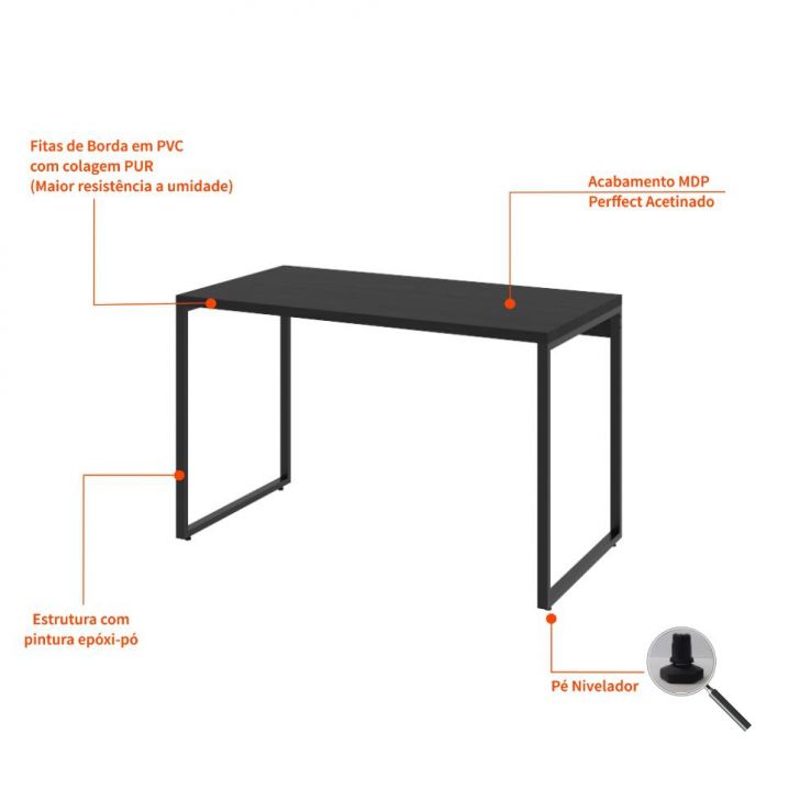 Conjunto de Mesa Kuadra 120 cm com Cadeira de Escritório Secretária Giratória Light Preta
