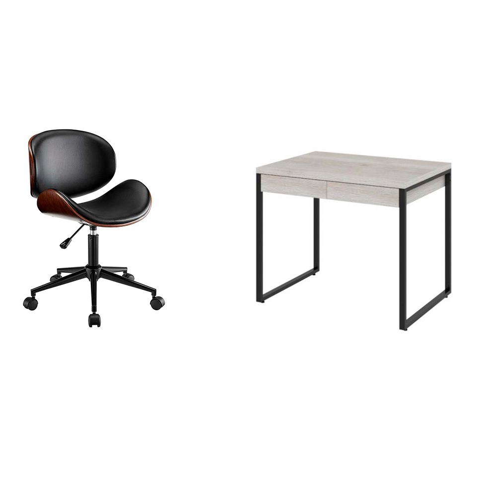 Conjunto de Mesa Kuadra 2 GV Bege com Cadeira de Escritório Diretor Giratória Bergen Preta