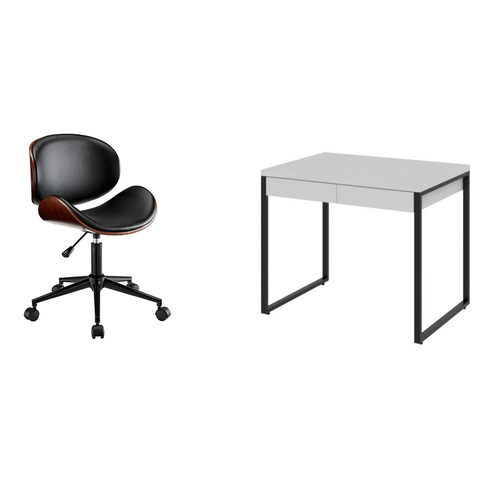 Conjunto de Mesa Kuadra 2 GV Branca com Cadeira de Escritório Diretor Giratória Bergen Preta