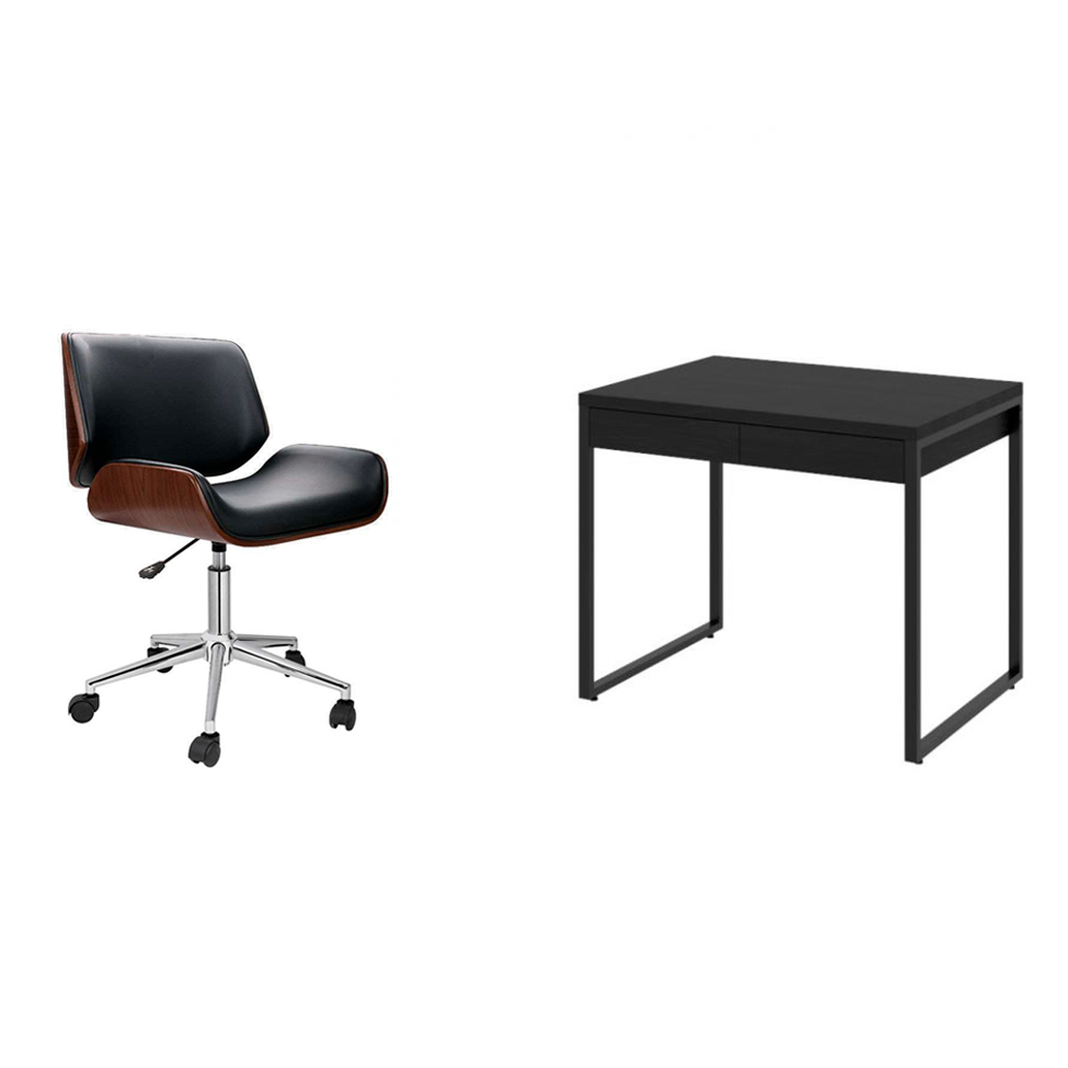 Conjunto de Mesa Kuadra 2 GV com Cadeira de Escritório Diretor Giratória Lauren Preta