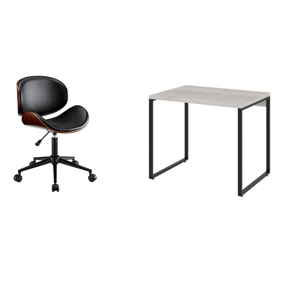 Conjunto de Mesa Kuadra Bege com Cadeira de Escritório Diretor Giratória Bergen Preta