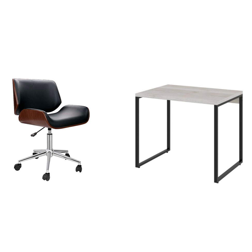 Conjunto de Mesa Kuadra Bege com Cadeira de Escritório Diretor Giratória Lauren Preta