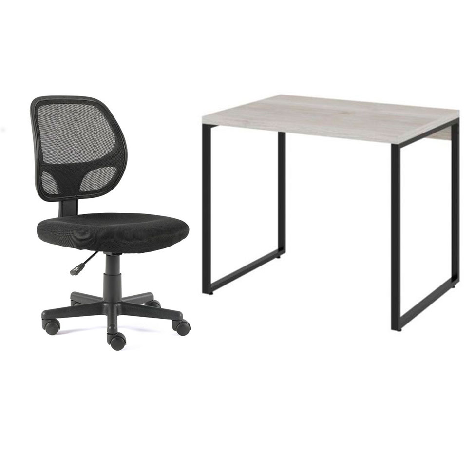 Conjunto de Mesa Kuadra Bege com Cadeira de Escritório Secretária Giratória Oxford Preta