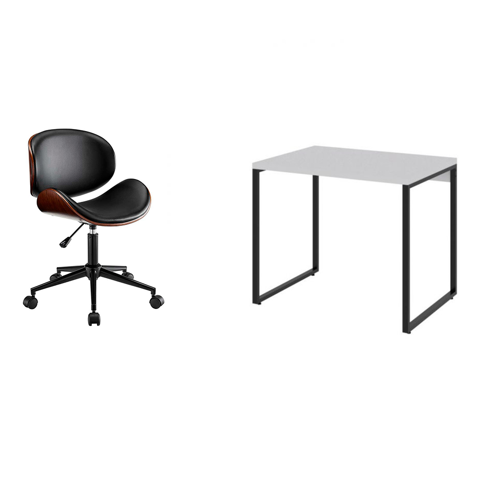 Conjunto de Mesa Kuadra Branca com Cadeira de Escritório Diretor Giratória Bergen Preta