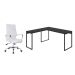 Conjunto de Mesa Kuadra II Preta 150 cm com Cadeira de Escritório Diretor Giratória Cleaner Branca