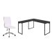 Conjunto de Mesa Kuadra II Preta 150 cm com Cadeira de Escritório Secretária Giratória Marilyn Branca