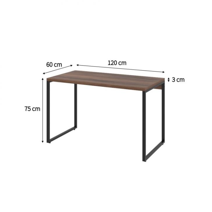 Conjunto de Mesa Kuadra Nogal 120 cm com Cadeira de Escritório Presidente Giratória com Relax Clark Preta e Dourada