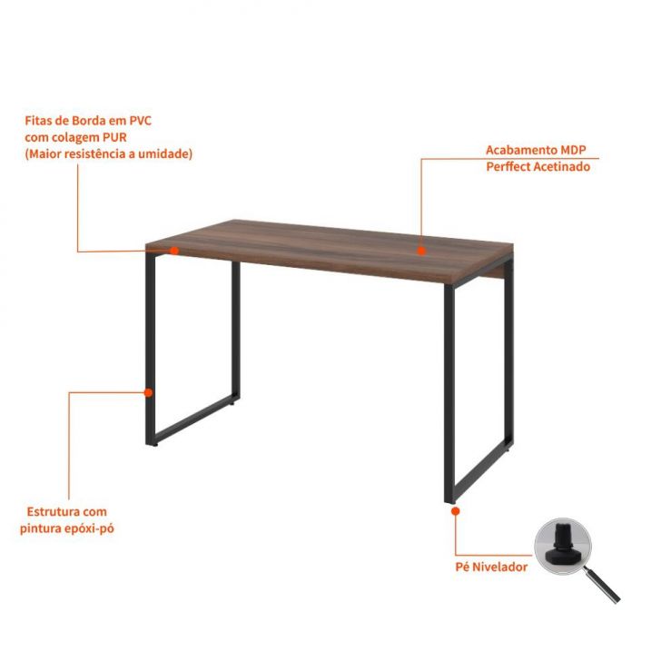 Conjunto de Mesa Kuadra Nogal 120 cm com Cadeira de Escritório Secretária Giratória Light Preta