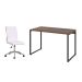 Conjunto de Mesa Kuadra Nogal 120 cm com Cadeira de Escritório Secretária Giratória Marilyn Branca