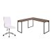 Conjunto de Mesa Kuadra Nogal 150 cm com Cadeira de Escritório Secretária Giratória Marilyn Branca
