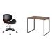Conjunto de Mesa Kuadra Nogal com Cadeira de Escritório Diretor Giratória Bergen Preta