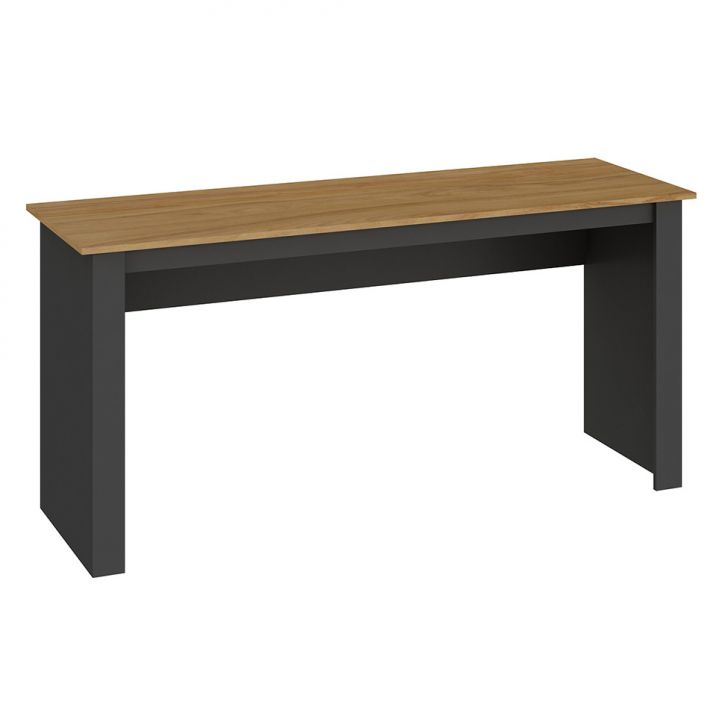 Conjunto de Mesa Liz Nogal e Grafite com Cadeira de Escritório Presidente Giratória com Relax Clark Preta e Dourada