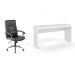 Conjunto de Mesa Marselha Branca com Cadeira de Escritório Presidente Giratória com Relax Office Plus Preta