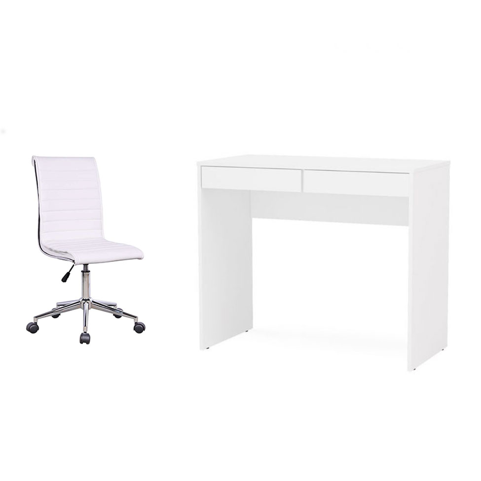 Conjunto de Mesa Mendes 2 GV com Cadeira de Escritório Secretária Giratória Marilyn Branca