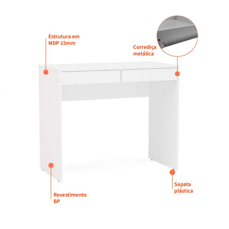 Conjunto de Mesa Mendes 2 GV com Cadeira de Escritório Secretária Giratória Marilyn Branca