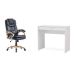 Conjunto de Mesa Mendes Branca 2 GV com Cadeira de Escritório Presidente Giratória com Relax Clark Preta e Dourada