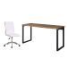Conjunto de Mesa Miguel Marrom e Preta com Cadeira de Escritório Secretária Giratória Marilyn Branca