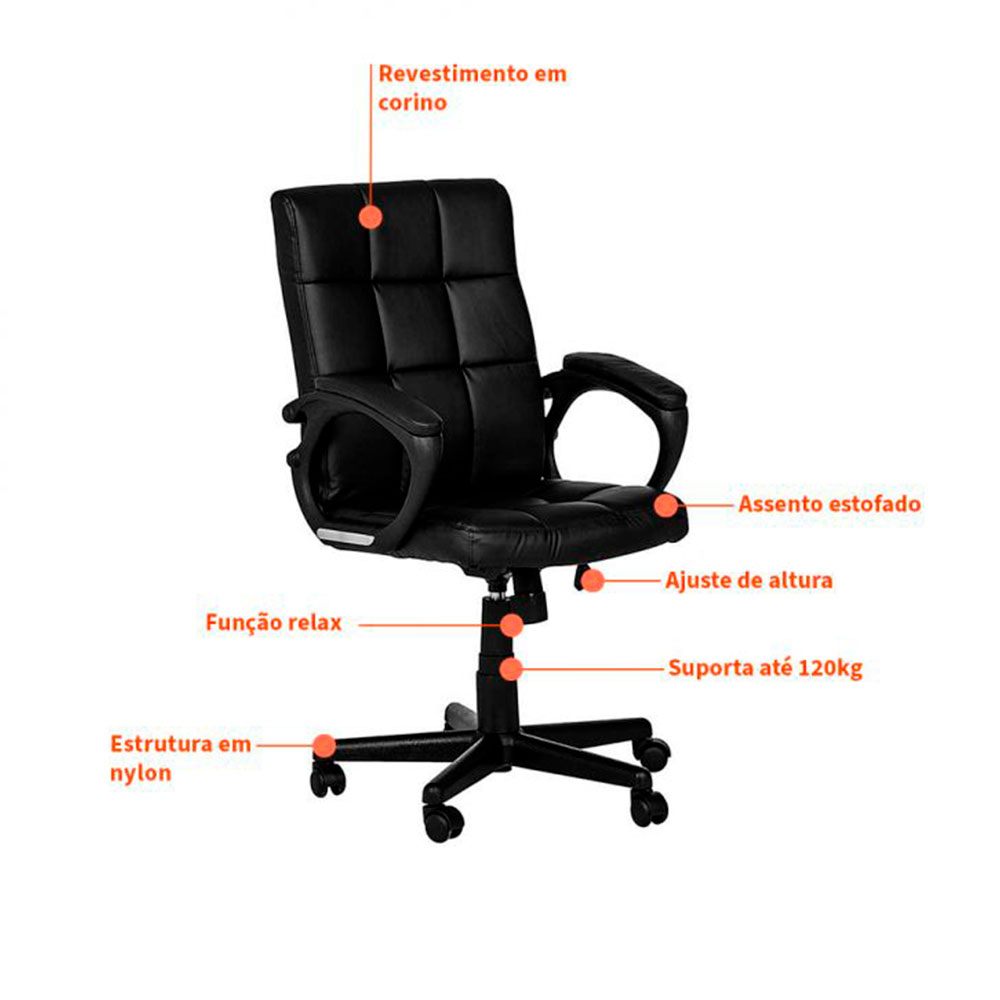 Conjunto de Mesa Morada 1 PT 1 GV Branca com Cadeira de Escritório Diretor Giratória Charles Preta