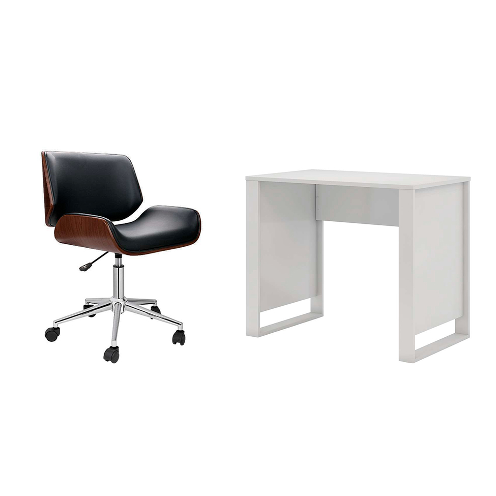 Conjunto de Mesa Morada Branca com Cadeira de Escritório Diretor Giratória Lauren Preta