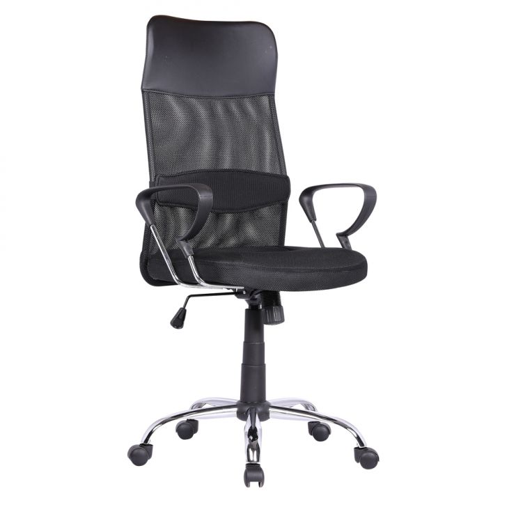 Conjunto de Mesa Morada Branca com Cadeira de Escritório Diretor Giratória Vancouver II com Braços Preta