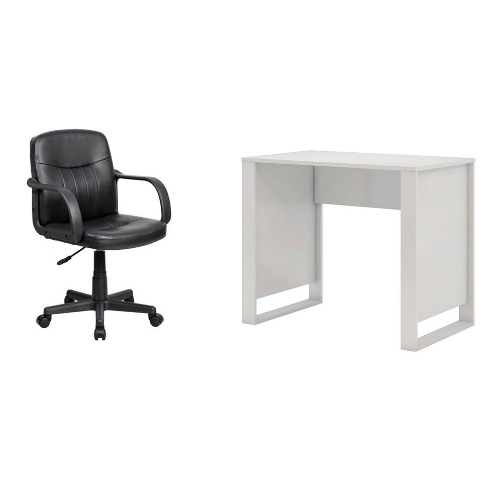 Conjunto de Mesa Morada Branca com Cadeira de Escritório Secretária Giratória Clean Preta