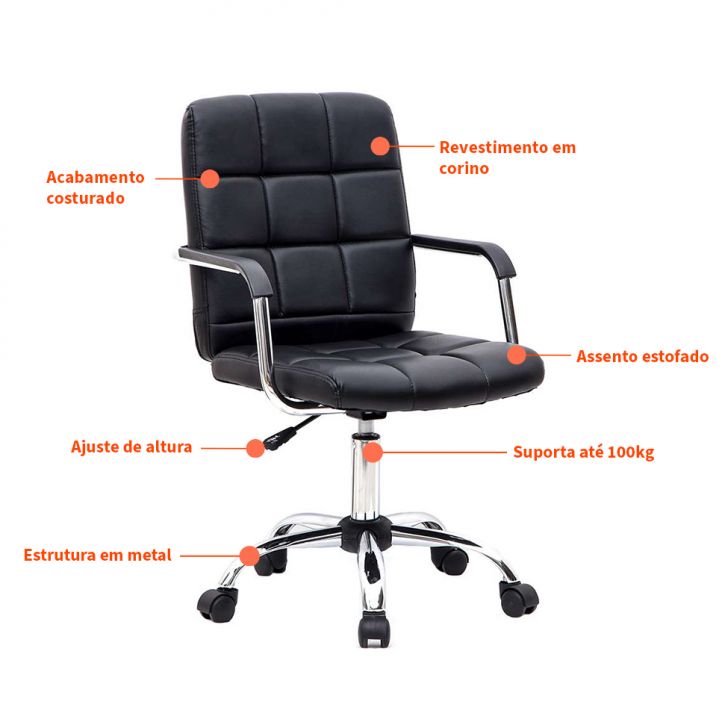 Conjunto de Mesa Morada Branca com Cadeira de Escritório Secretária Giratória Fitz Preta
