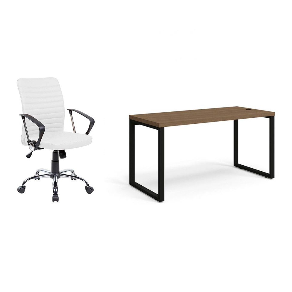 Conjunto de Mesa Munique Carvalho 150 cm com Cadeira de Escritório Diretor Giratória Oslo Branca