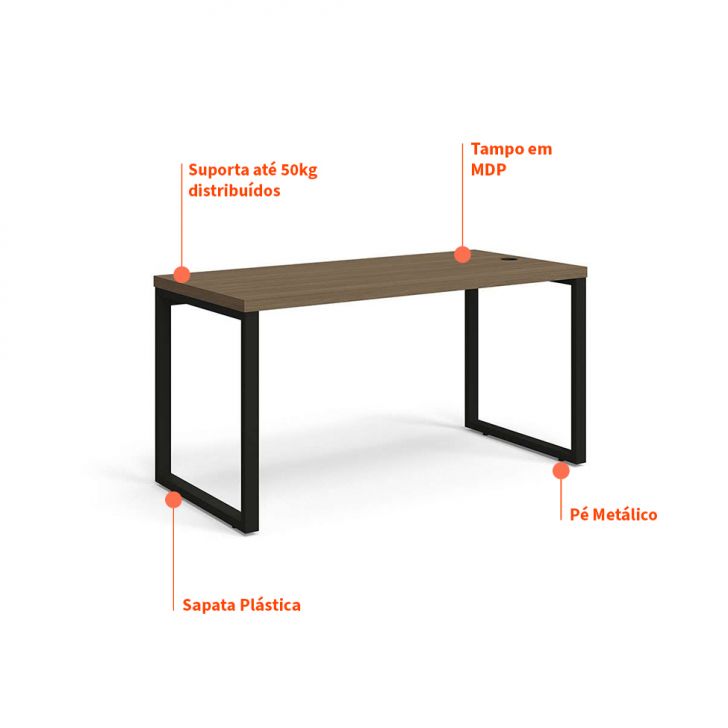 Conjunto de Mesa Munique Carvalho 150 cm com Cadeira de Escritório Presidente Giratória com Relax Clark Preta e Dourada