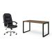 Conjunto de Mesa Munique Carvalho 150 cm com Cadeira de Escritório Presidente Giratória com Relax Finland Preta