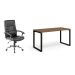 Conjunto de Mesa Munique Carvalho 150 cm com Cadeira de Escritório Presidente Giratória com Relax Office Plus Preta