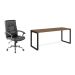 Conjunto de Mesa Munique Carvalho 190 cm com Cadeira de Escritório Presidente Giratória com Relax Office Plus Preta