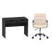 Conjunto de Mesa New Preta com Cadeira de Escritório Secretária Giratória Fitz Bege