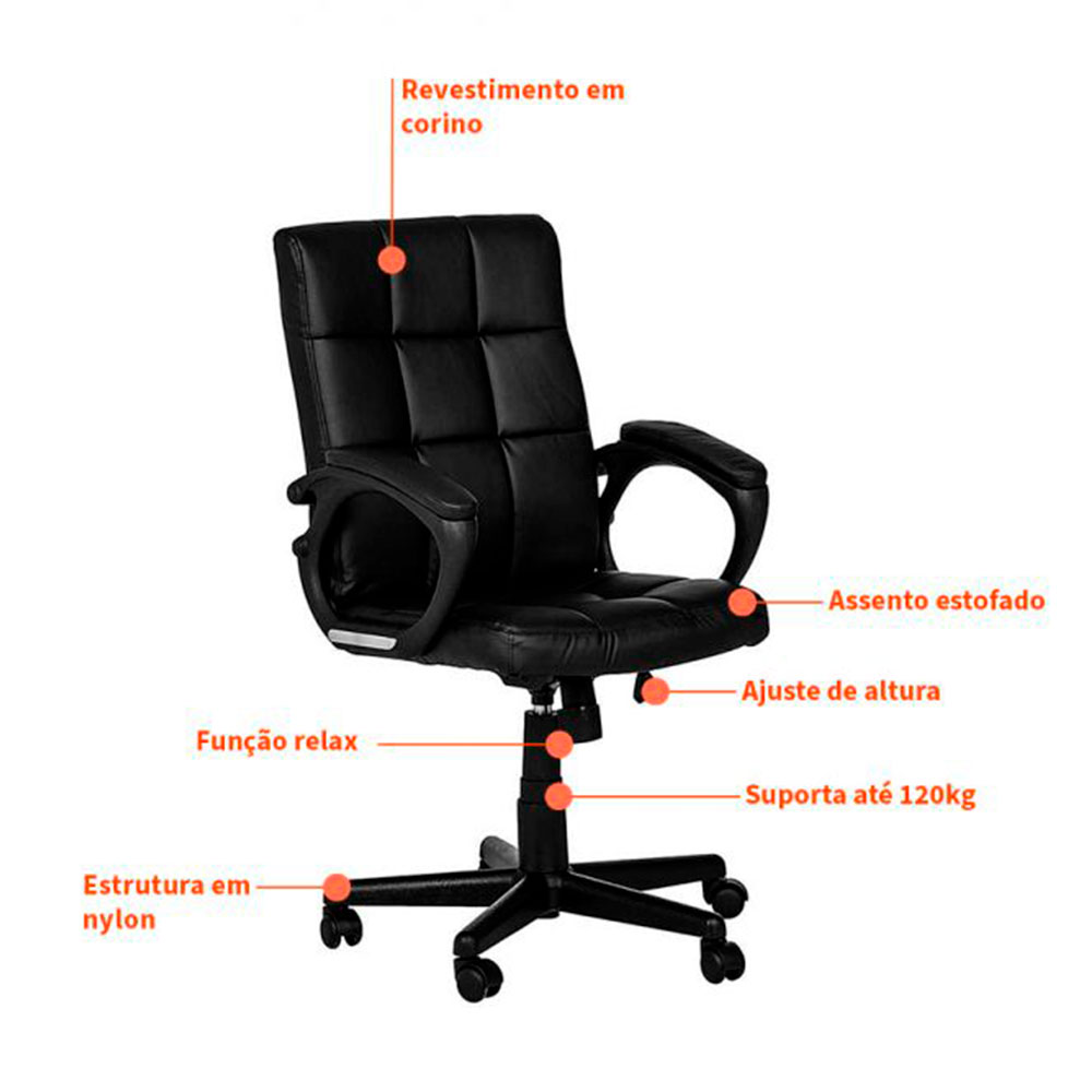 Conjunto de Mesa New com Cadeira de Escritório Diretor Giratória Charles Preta