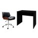 Conjunto de Mesa Office com Cadeira de Escritório Diretor Giratória Lauren Preta