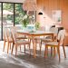 Conjunto de Mesa Retangular com Tampo de Vidro Off White e 6 Cadeiras Detroit Linho Areia e Nature