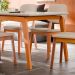 Conjunto de Mesa Retangular com Tampo de Vidro Off White e 6 Cadeiras Detroit Linho Areia e Nature
