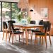 Conjunto de Mesa Retangular com Tampo de Vidro Off White e 6 Cadeiras Detroit Linho Preto e Nature