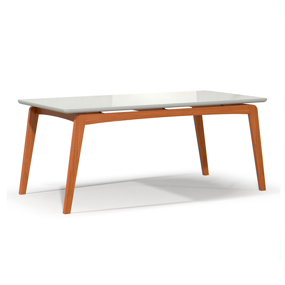 Conjunto de Mesa Retangular com Tampo de Vidro Off White e 6 Cadeiras Detroit Linho Preto e Nature