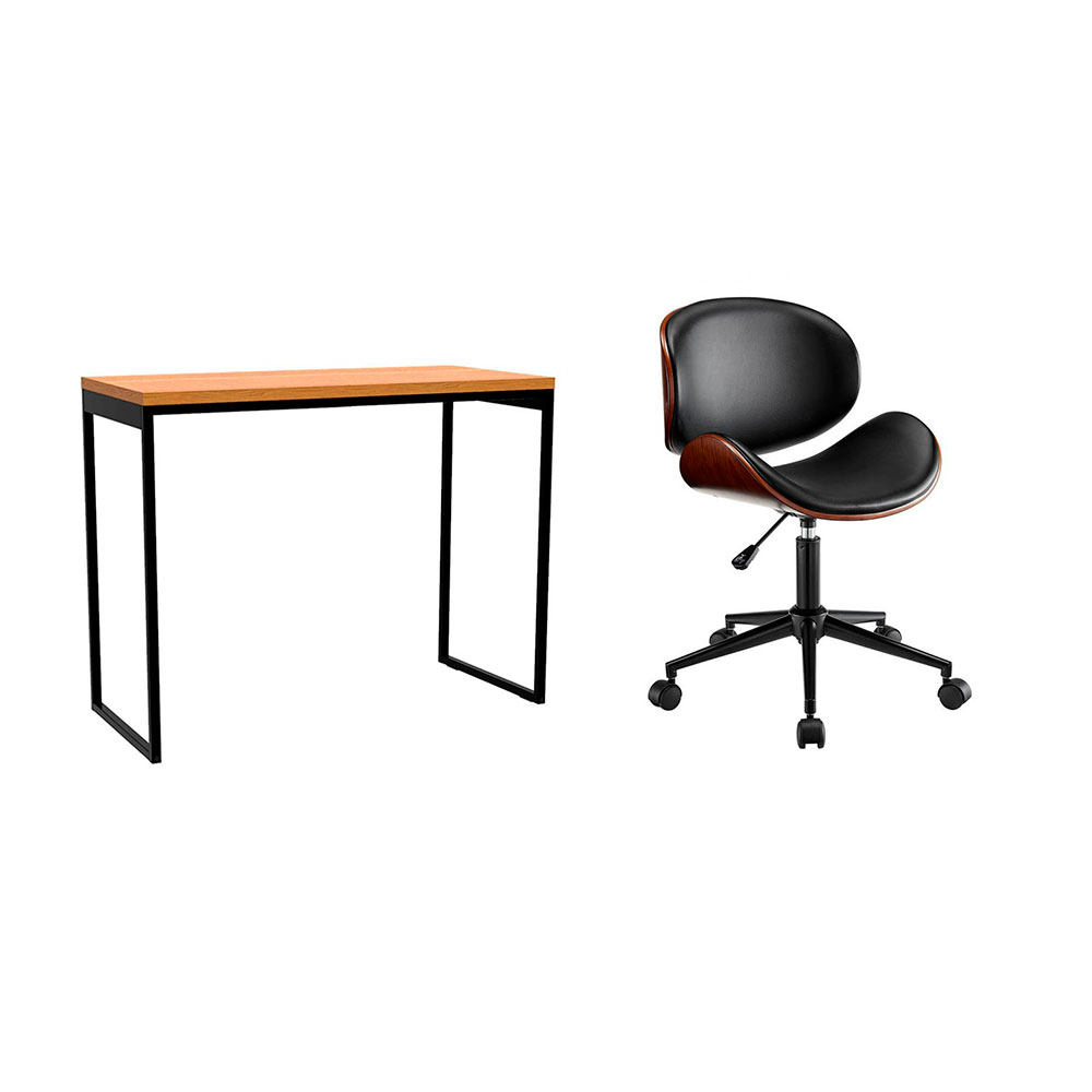 Conjunto de Mesa Stanford Carvalho com Cadeira de Escritório Diretor Giratória Bergen Preta