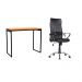 Conjunto de Mesa Stanford Carvalho com Cadeira de Escritório Diretor Giratória Vancouver II com Braços Preta